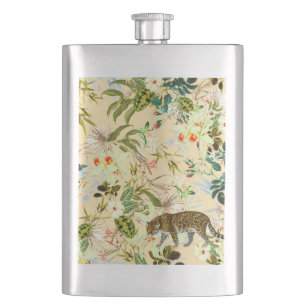 Vintage Modern Flower Jungle Tropical Hip Flask