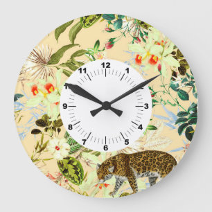 Vintage Modern Flower Jungle Tropical Large Clock