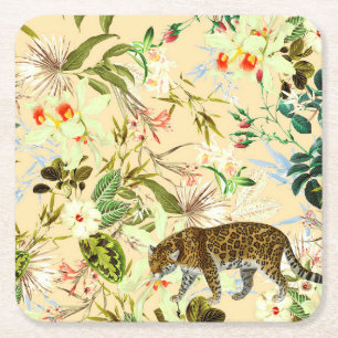 Vintage Modern Flower Jungle Tropical Square Paper Coaster