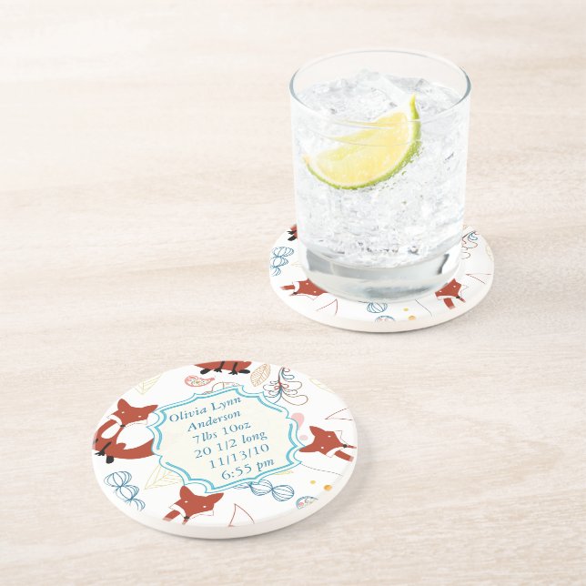 Vintage Modern Fox New Baby Stats Coasters (Side)