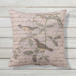 Vintage Modern French Birds Pink Cushion