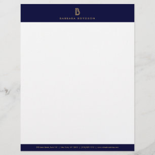 VINTAGE MODERN GOLD and NAVY INITIAL MONOGRAM LOGO Customised Letterhead