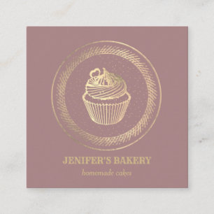 Vintage modern gold foil cupcake homemade bakery square business card