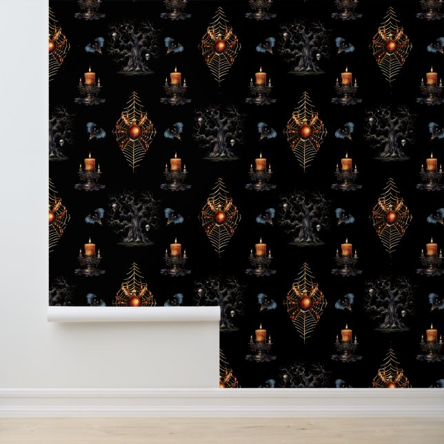 Vintage Modern Gothic Halloween Pattern Wallpaper (Application)