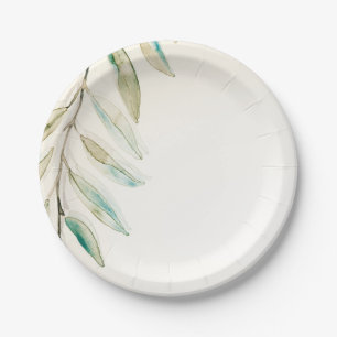Vintage Modern Greenery Eucalyptus Leaves Wedding Paper Plate