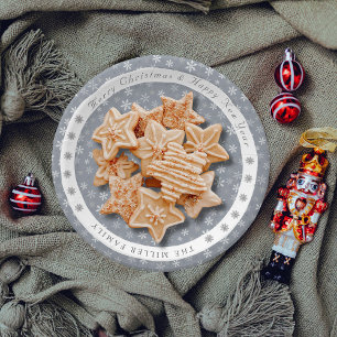 Vintage Modern Grey Snowflakes pattern Paper Plate