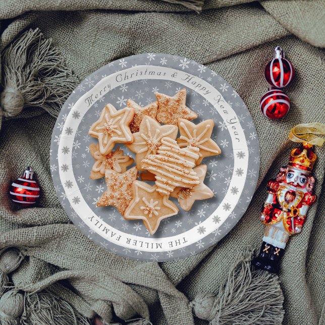 Vintage Modern Grey Snowflakes pattern Paper Plate (Vintage Modern Grey Snowflakes pattern Paper Plates)