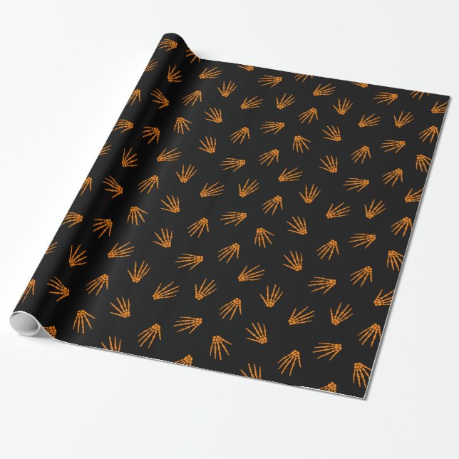Vintage Modern Halloween Orange Bones Wrapping Paper (Unrolled)