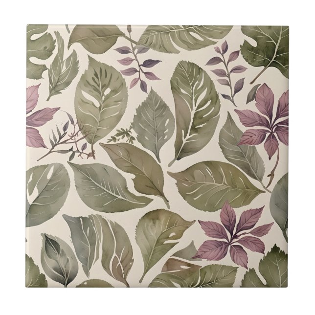 Vintage Modern Leaves Pastel Tile (Front)