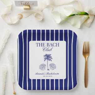 Vintage Modern Navy Beach Bachelorette Club Paper Plate