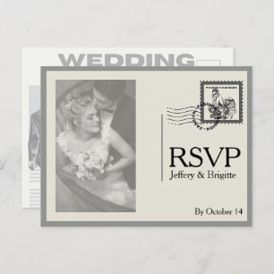 Vintage modern newspaper style wedding postcard