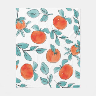 Vintage modern oranges fruit hand drawn illustrati fleece blanket