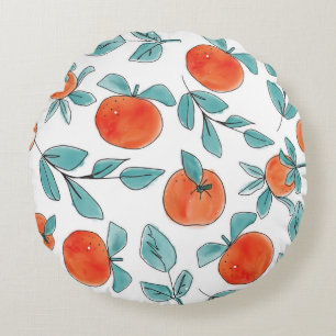 Vintage modern oranges fruit hand drawn illustrati round cushion
