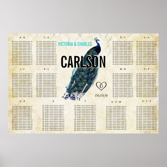 Vintage Modern Peacock Seating Chart (Front)