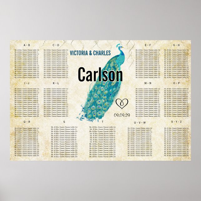 Vintage Modern Peacock Seating Chart (Front)