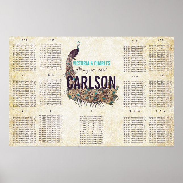 Vintage Modern Peacock Seating Chart (Front)