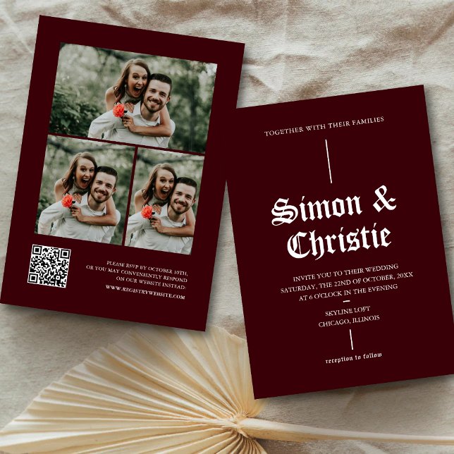 Vintage Modern Photo Collage QR Code Wedding Invitation (Creator Uploaded)