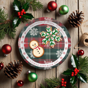 Vintage Modern Red & Green Snowflakes pattern Paper Plate