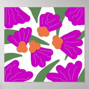 Vintage Modern Retro Pop Floral Bold Doodle Art Poster