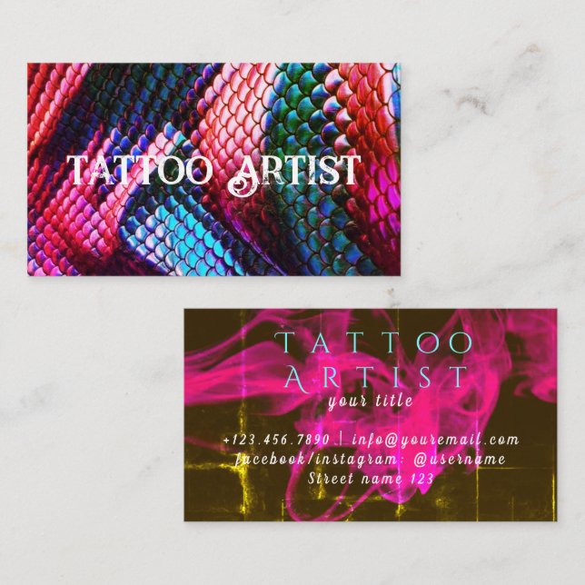 Vintage Modern Snake Neon Tattoo Artist Business Card (Front/Back)