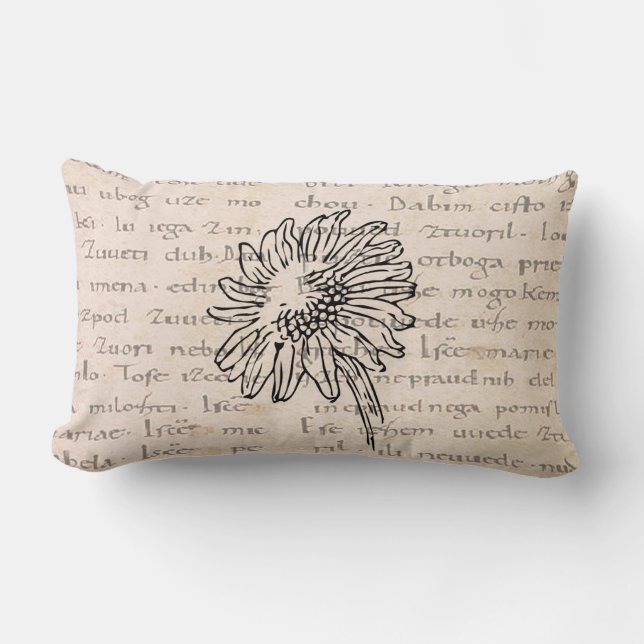 Vintage Modern sunflower illustration manuscript Lumbar Cushion (Front)