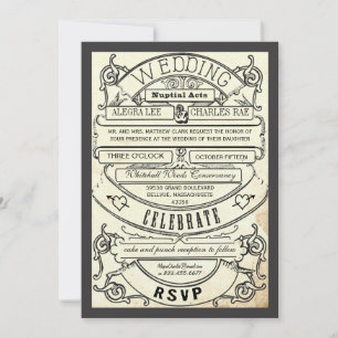 Vintage Modern Typography Ticket Wedding Invite