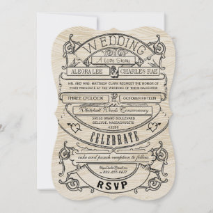 Vintage Modern Typography Wood Wedding Invite