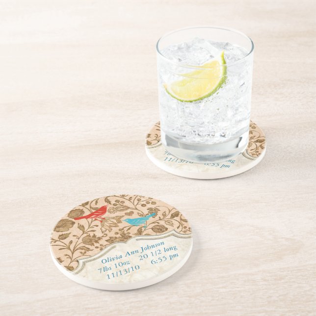 Vintage Modern Vintage Birds Colourful Coaster (Side)