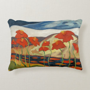 Vintage Modernist Red Poppies Surreal Landscape Decorative Cushion