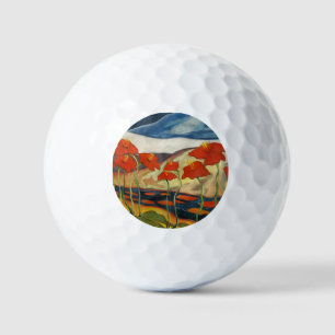 Vintage Modernist Red Poppies Surreal Landscape Golf Balls