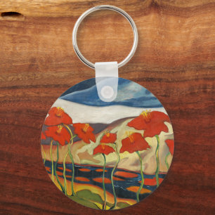 Vintage Modernist Red Poppies Surreal Landscape Key Ring