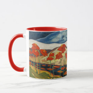 Vintage Modernist Red Poppies Surreal Landscape Mug