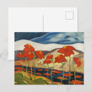 Vintage Modernist Red Poppies Surreal Landscape Postcard