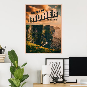 Vintage moher cliffs, Ireland nature gifts Poster