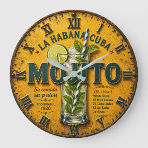 Vintage Mojito Cuban Cocktail Kitchen Large Clock