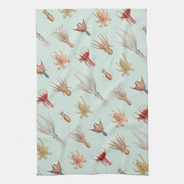 Vintage Mollusks (Blue) Tea Towel (Vertical)