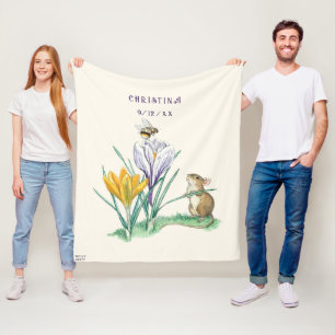 Vintage Molly Brett Nature Mouse Crocus Bee Fleece Blanket