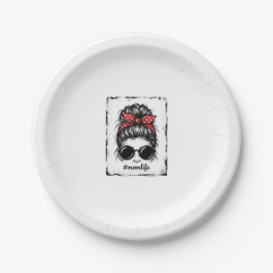 Vintage Mom Life Messy Bun Bandana Shirt Design_1 Paper Plate