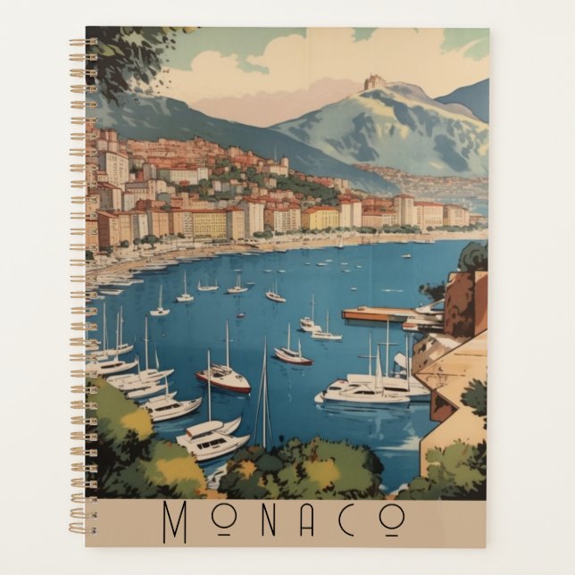 Vintage Monaco Harbour Travel Scene Custom Text Planner (Front)