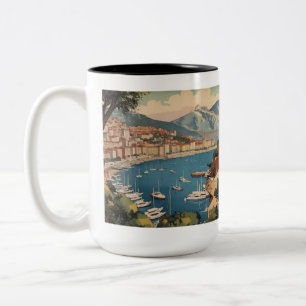 Vintage Monaco Harbour Travel Scene Two-Tone Coffee Mug