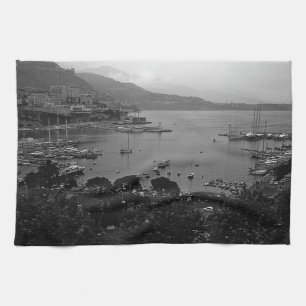 Vintage Monaco Principality The port Tea Towel