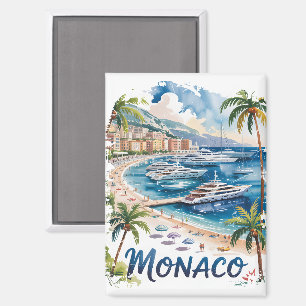 Vintage Monaco Watercolor French Riviera Travel Magnet