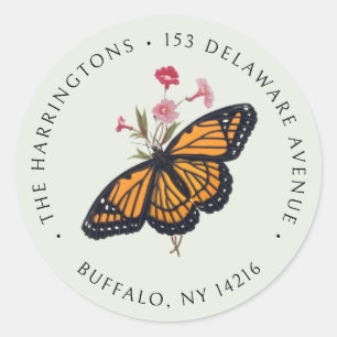 Vintage Monarch Butterfly Vintage Return Address Classic Round Sticker