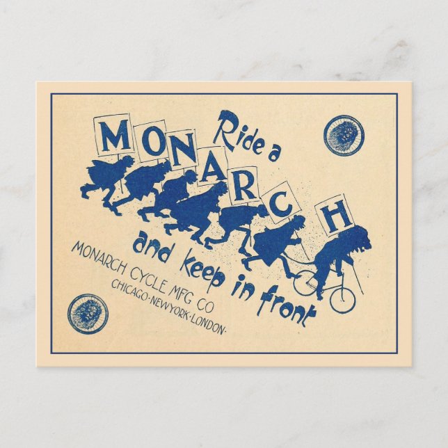 Vintage Monarch Cycle bicycle advertising Postcard (Front)