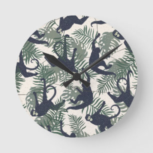 Vintage Monkey Pattern Round Clock