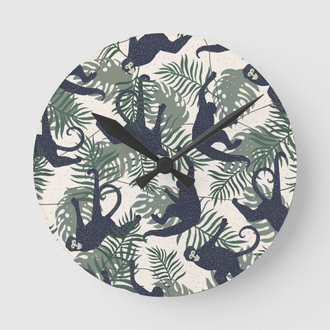 Vintage Monkey Pattern Round Clock (Front)