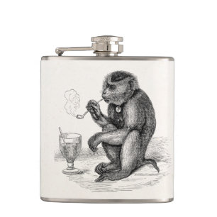 Vintage Monkey Smoking a Pipe Monkeys Animal Hip Flask