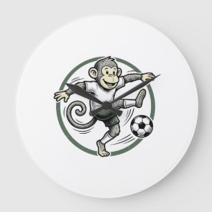 Vintage Monkey Soccer Player Engraving Shirt Desig Large Clock