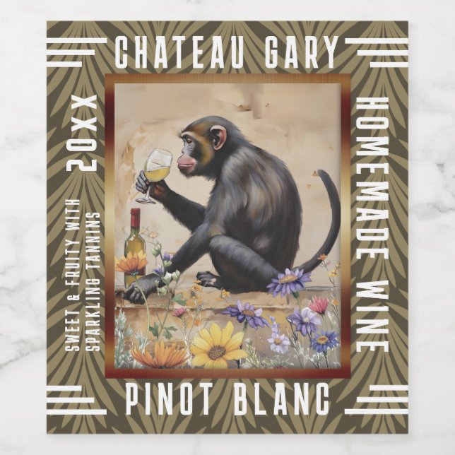 Vintage monkey white wine bottle personalised label (Single Label)