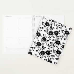 Vintage Monochrome Black Flower Toile Nature Planner